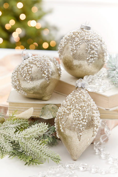 4" - 6" Taupe & Pearl Beaded Glass Ornament