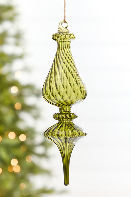 9" - 10" Transparent Green Finial Glass Ornament