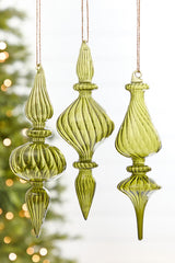 9" - 10" Transparent Green Finial Glass Ornament