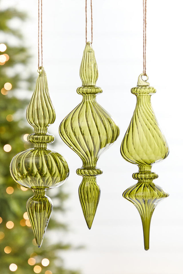 9" - 10" Transparent Green Finial Glass Ornament