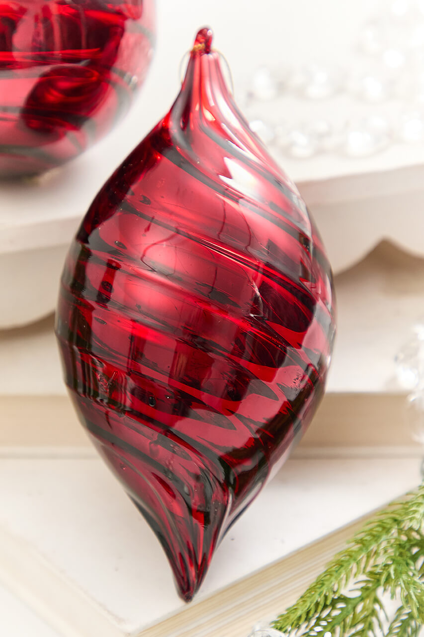 5" - 8" Red Swirl Blown Glass Ornament