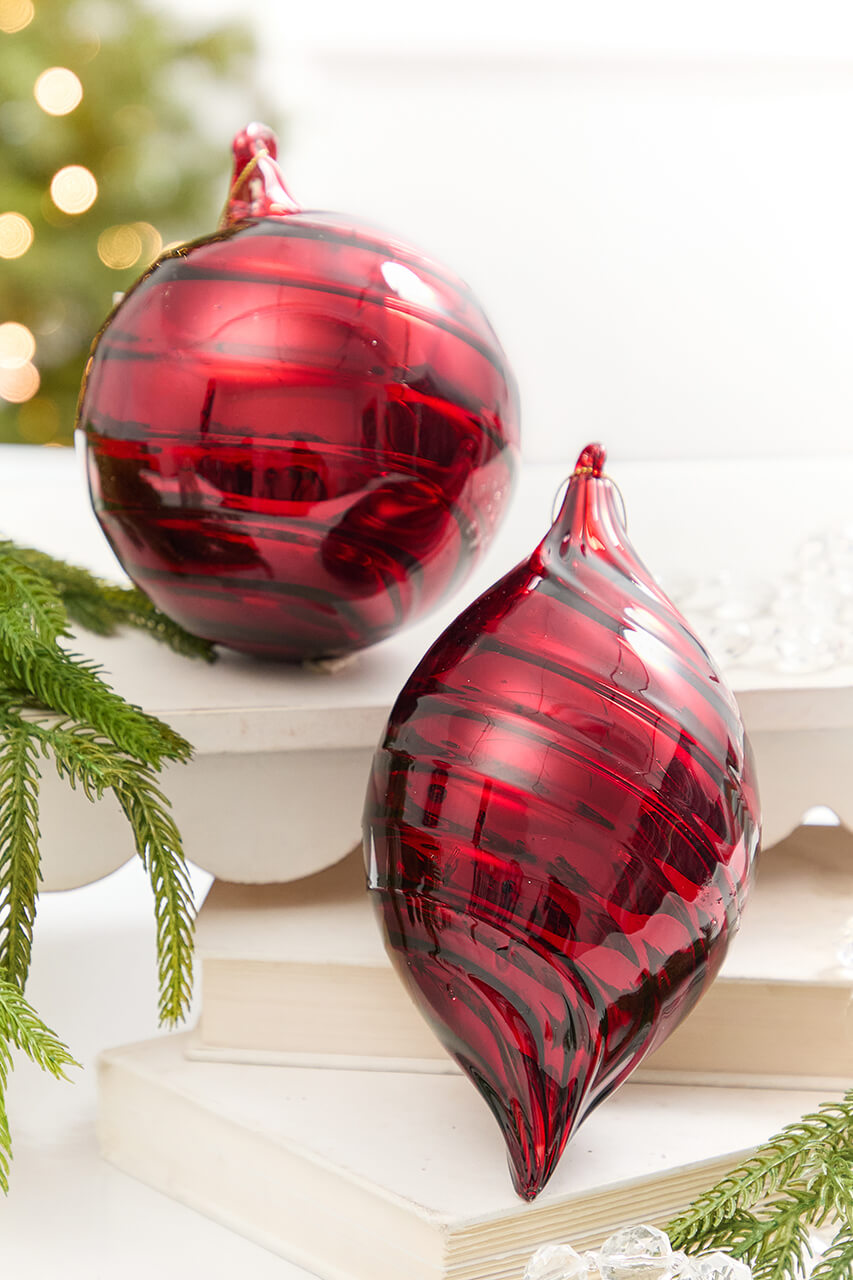 5" - 8" Red Swirl Blown Glass Ornament