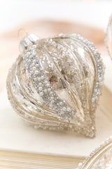 4" - 6" Platinum Mercury Glass Glitter Stripe Ornament