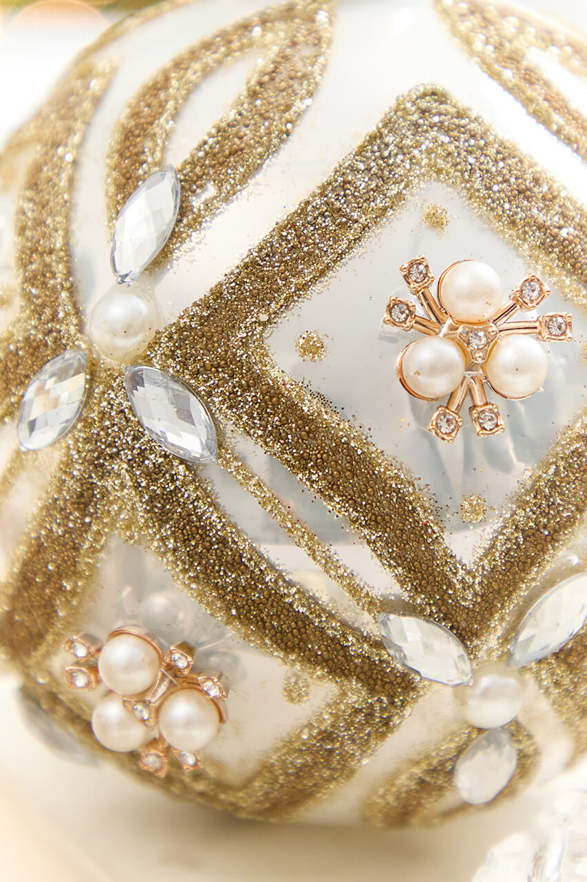 4" - 6" Pearl & Jewel Embellished Glass Ornament