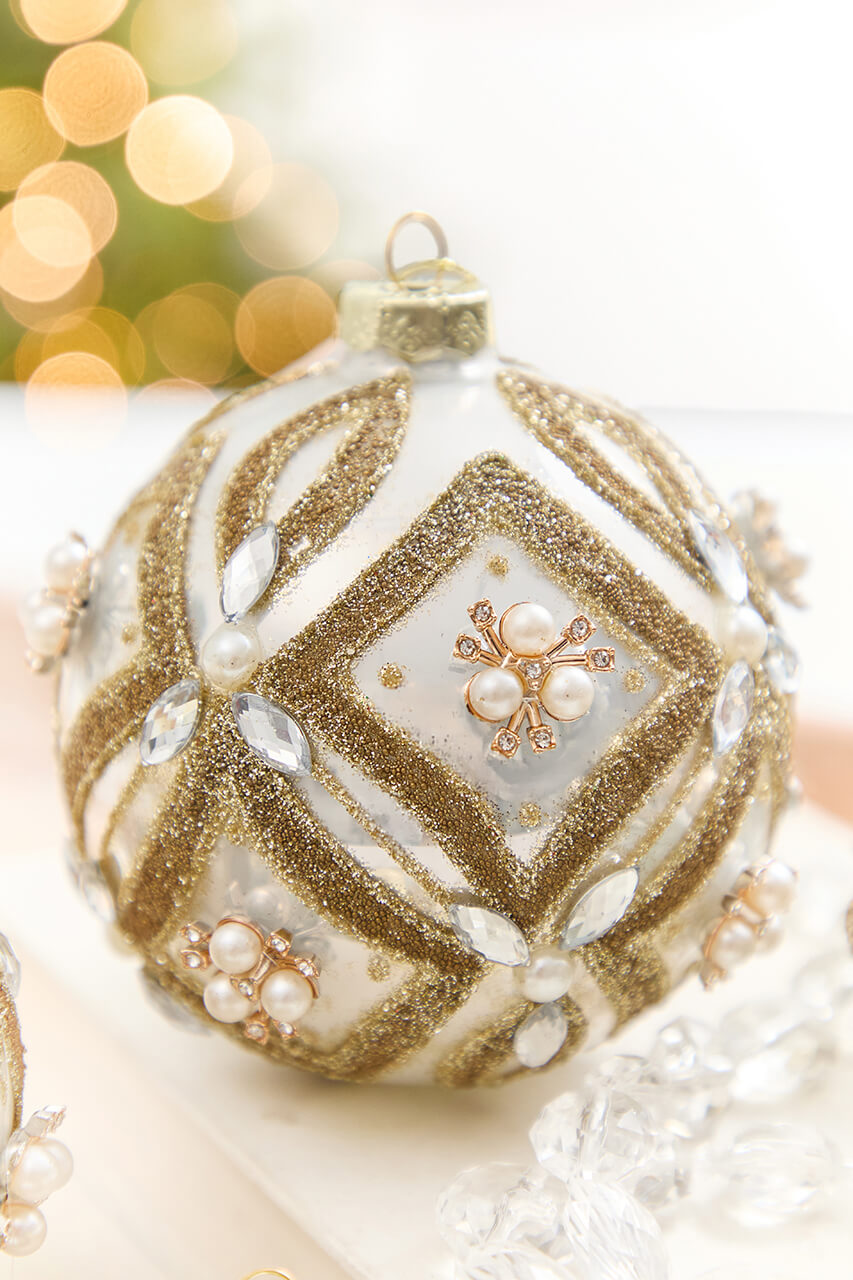 4" - 6" Pearl & Jewel Embellished Glass Ornament