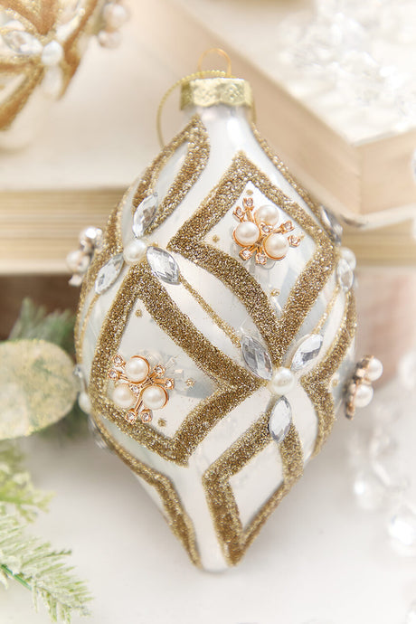 4" - 6" Pearl & Jewel Embellished Glass Ornament