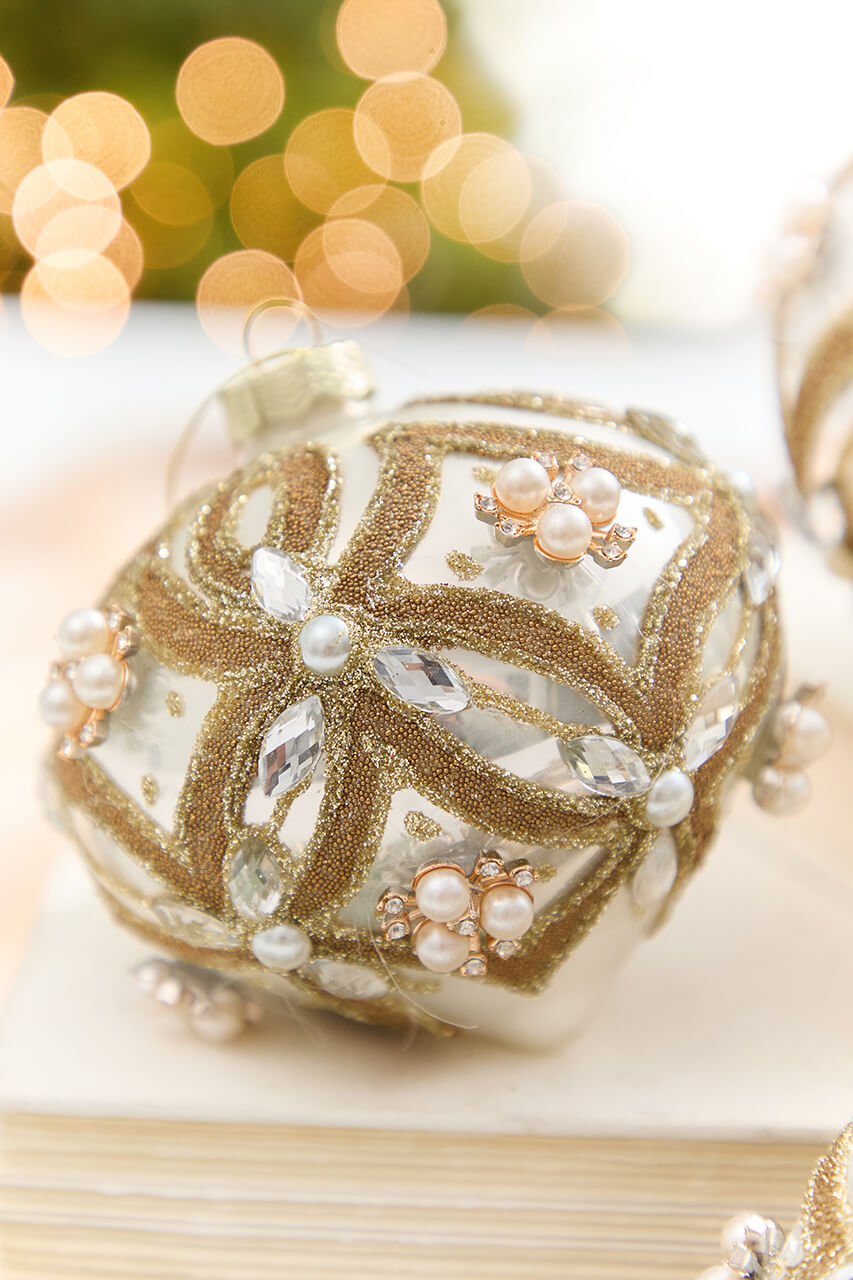 4" - 6" Pearl & Jewel Embellished Glass Ornament
