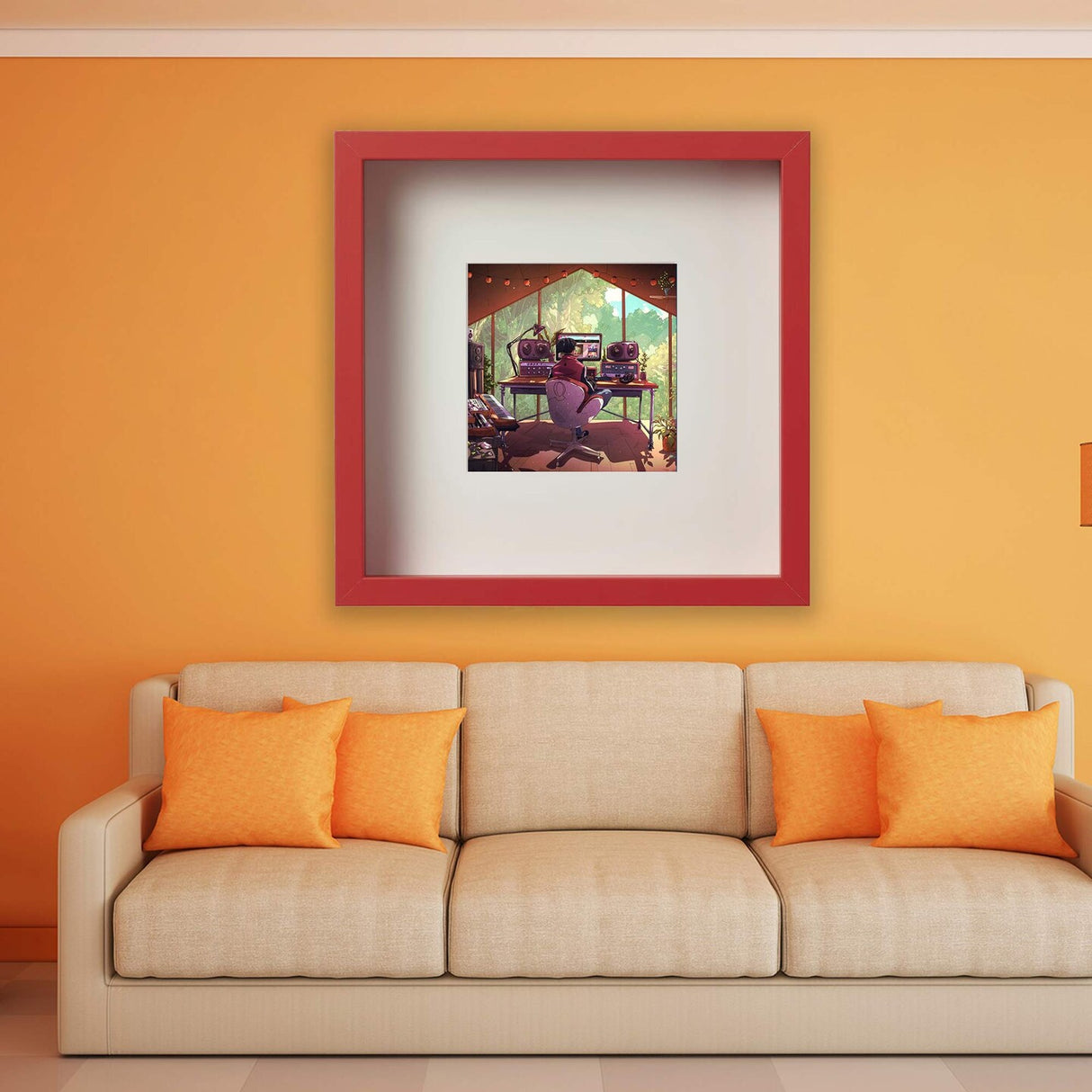 9 ¾x9 ¾" Red Frame with Acid-Free Mat & ALFTA Adhesive Hook – Deep Design for Hanging or Standing