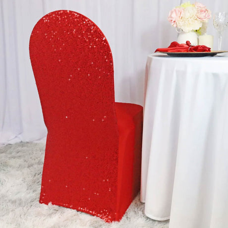 1 Piece Sequin Spandex Banquet Chair Cover Red Stretch Sparkle Elegant Event Decor