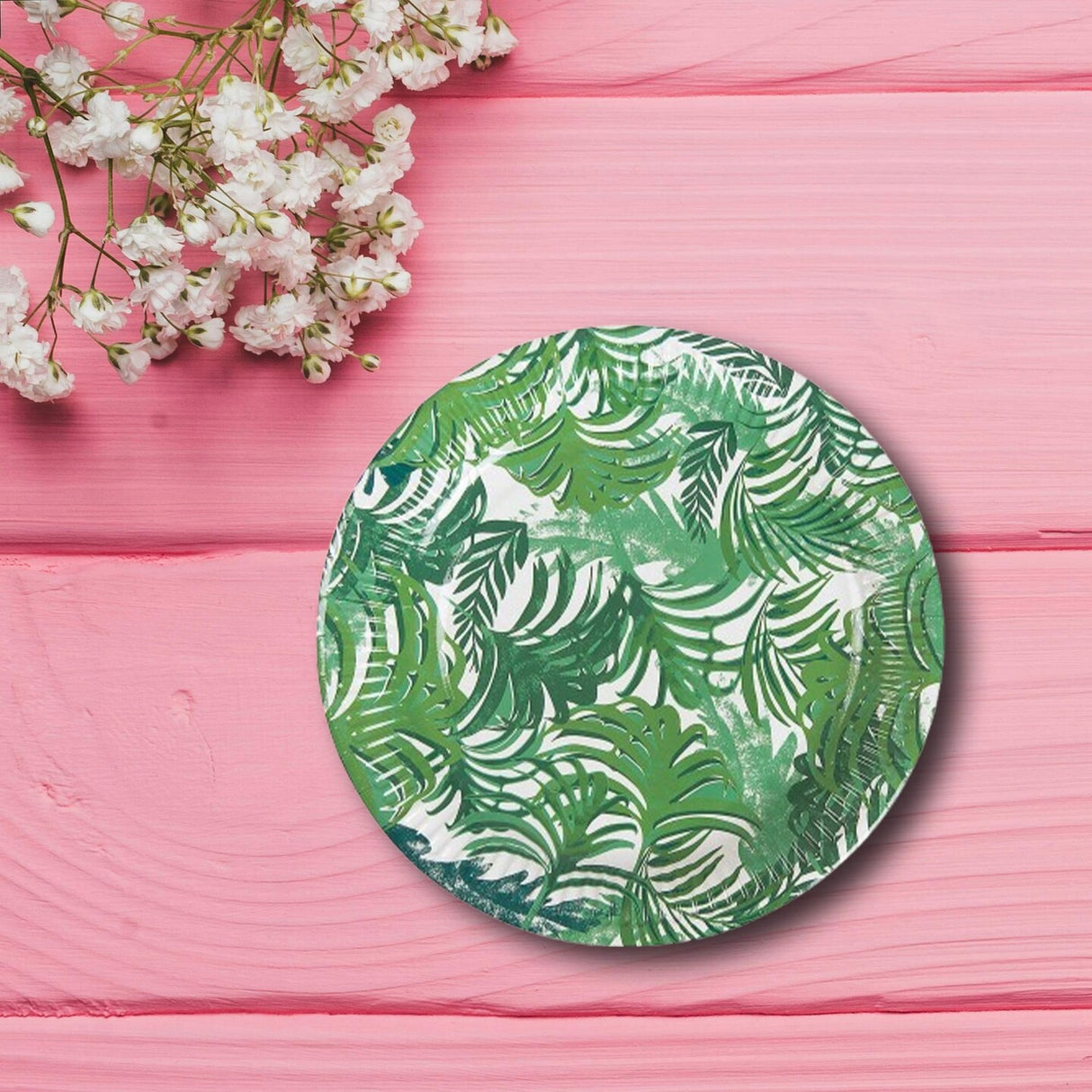 12 Count Tropical Leaves Paper Dinner Plates 9 Inch Green Leaf Luau Theme Supplies