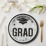 25 Count Silver Way to Go Grad Disposable Dessert Plates Grad Party Supplies 7 1/4 Inch