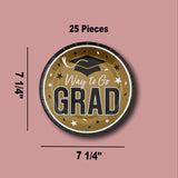 25 Count Gold Way to Go Grad Disposable Dessert Plates Graduation Supplies 7 1/4 Inch