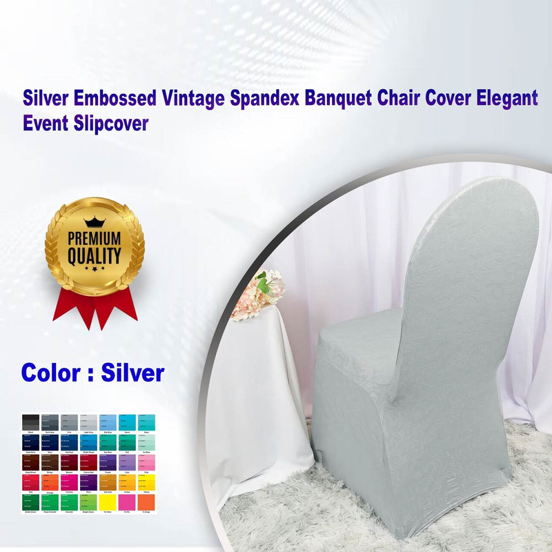 1 Piece Silver Embossed Vintage Spandex Banquet Chair Cover Elegant Event Slipcover