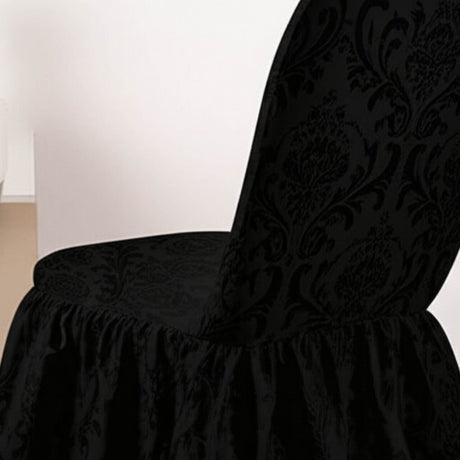 1 Piece Black Floral Damask Jacquard Polyester Banquet Skirt Chair Cover for Elegant Events