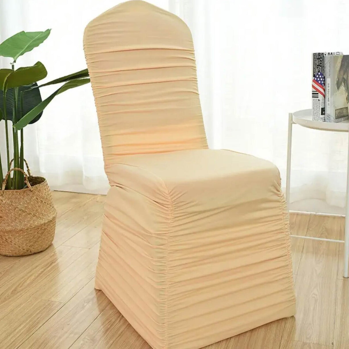 1 Piece Heritage Rouge Embossed Spandex Chair Seat Cover Champagne