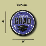 25 Count Purple Congrats Grad 9 Inch Paper Plates for Fun Graduation Gatherings