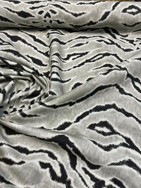 Tigers Stripes Cotton Fabric - Black Gray Tiger Stripe Pattern, 56" Width (1 Yard)