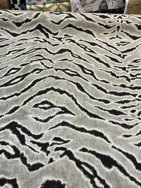 Tigers Stripes Cotton Fabric - Black Gray Tiger Stripe Pattern, 56" Width (1 Yard)
