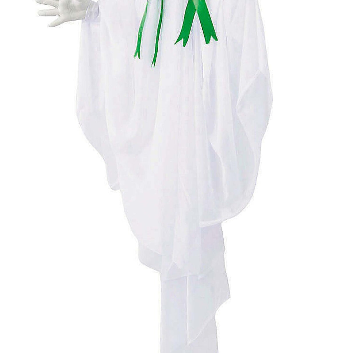 39 1/4" Animated Hanging Smiling Ghost with Witch Hat and Green Bow Halloween Decoration