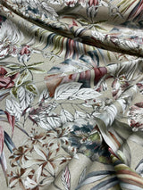 Ainara Frogs Leaves Rainforest Cotton Fabric - Taupe Background, Red Green And Wonder Blue Flowers, Frogs, 56" Width (1 Yard)