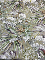 Ainara Frogs Leaves Cotton Fabric - Green Moss, Purple And Green Floral Frog Print, 56" Width (1 Yard)