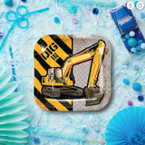 8 Ct. Construction Zone Excavator Square Paper Dessert Plates 7" “Dig In” Party Plates