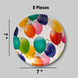 8 Ct. Balloon Birthday Party Dessert Plates 7 1/4" Colorful Paper Plates