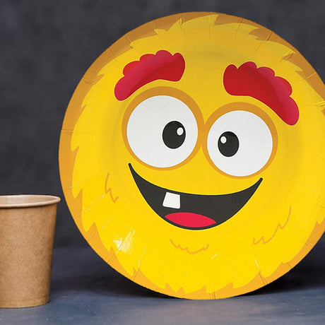 8 Ct. Mini Monster Party Yellow Paper Dessert Plates 7" Disposable Plates Fun Monster Birthday Tableware