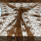 Beaded Lace Fabric on Polyester Net Mesh 52"