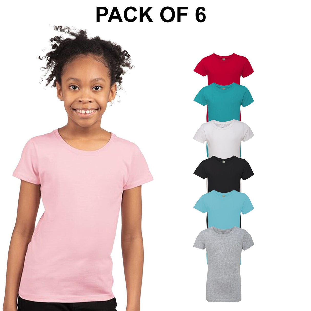 6 PACK: Next Level® Girls’ Cotton Princess Crewneck Short Sleeve T-Shirt