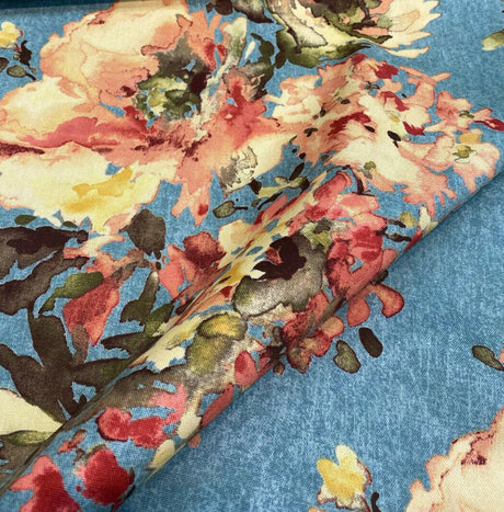 Swavelle Rite Of Spring Flowers Fabric - Blue Floral Print, 54" Width (1 Yard)