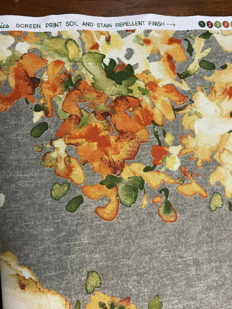 Rite Of Spring Flowers Apricot Fabric - Orange Green Gold Ivory Floral Print, 54" Width (1 Yard)