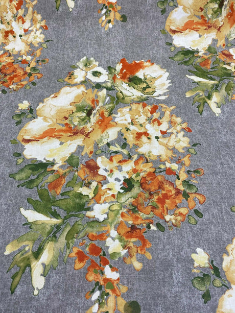 Rite Of Spring Flowers Apricot Fabric - Orange Green Gold Ivory Floral Print, 54" Width (1 Yard)