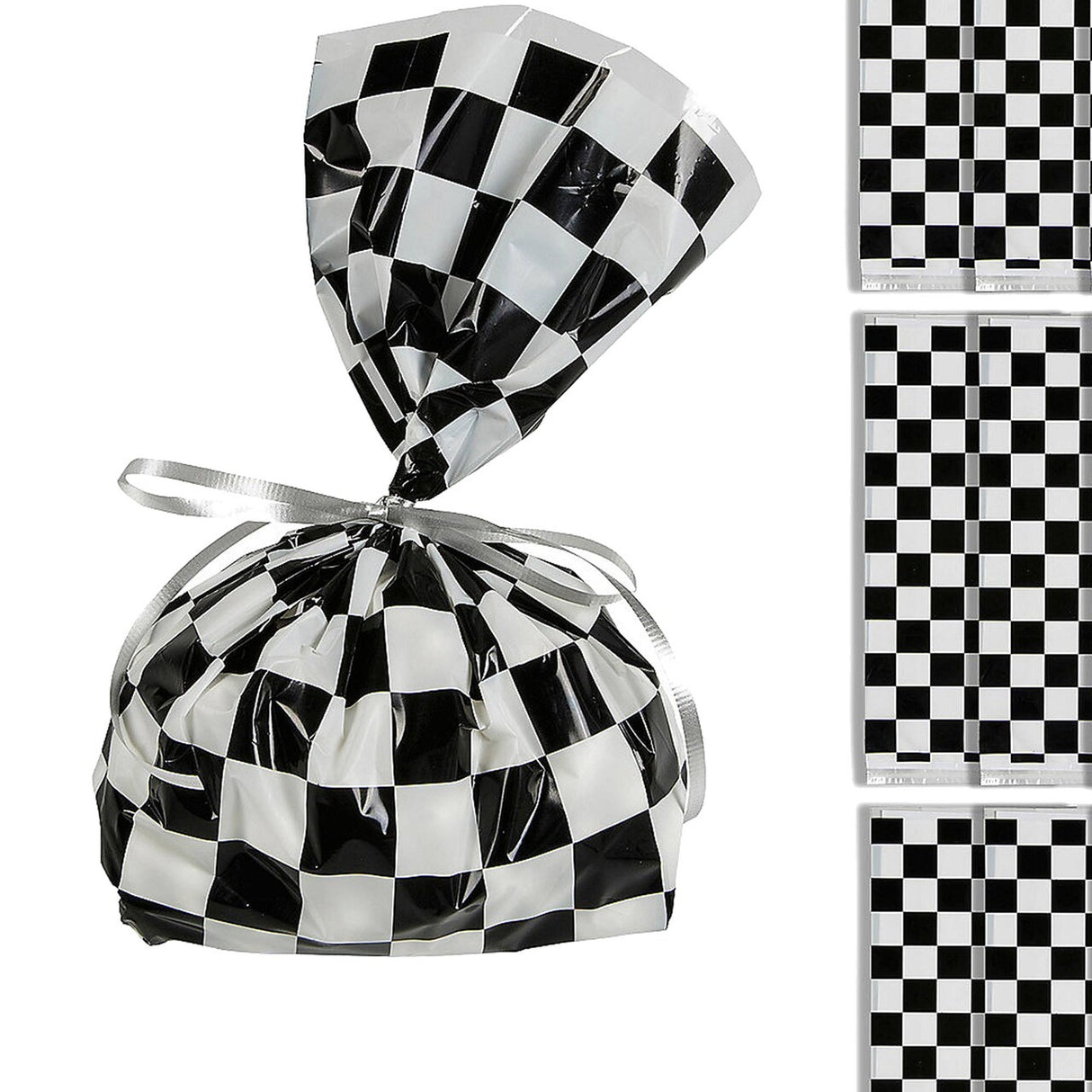 5" x 11 1/2" Black and White Checkered Cellophane Bags - 12 Pc.