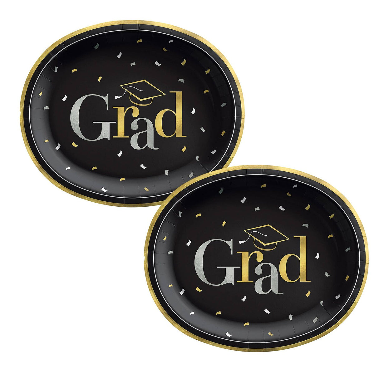 12" Black Grad Party Disposable Oval Paper Dinner Plates 20 Count