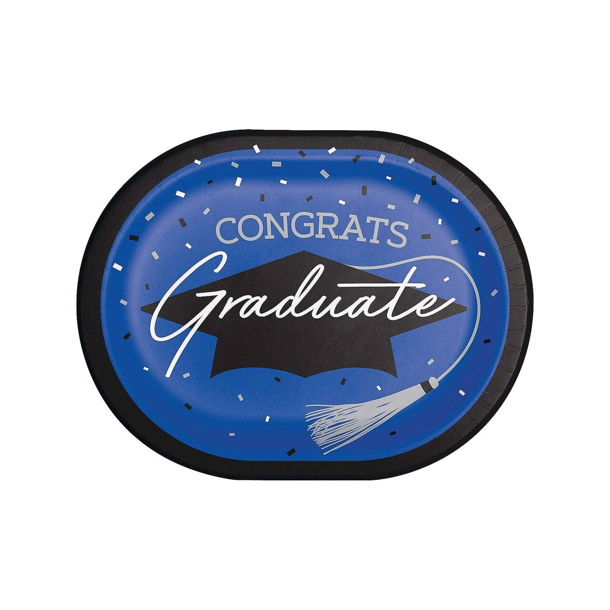 Creative Converting School Spirit Blue Graduation Oval Paper Platters – 24ct