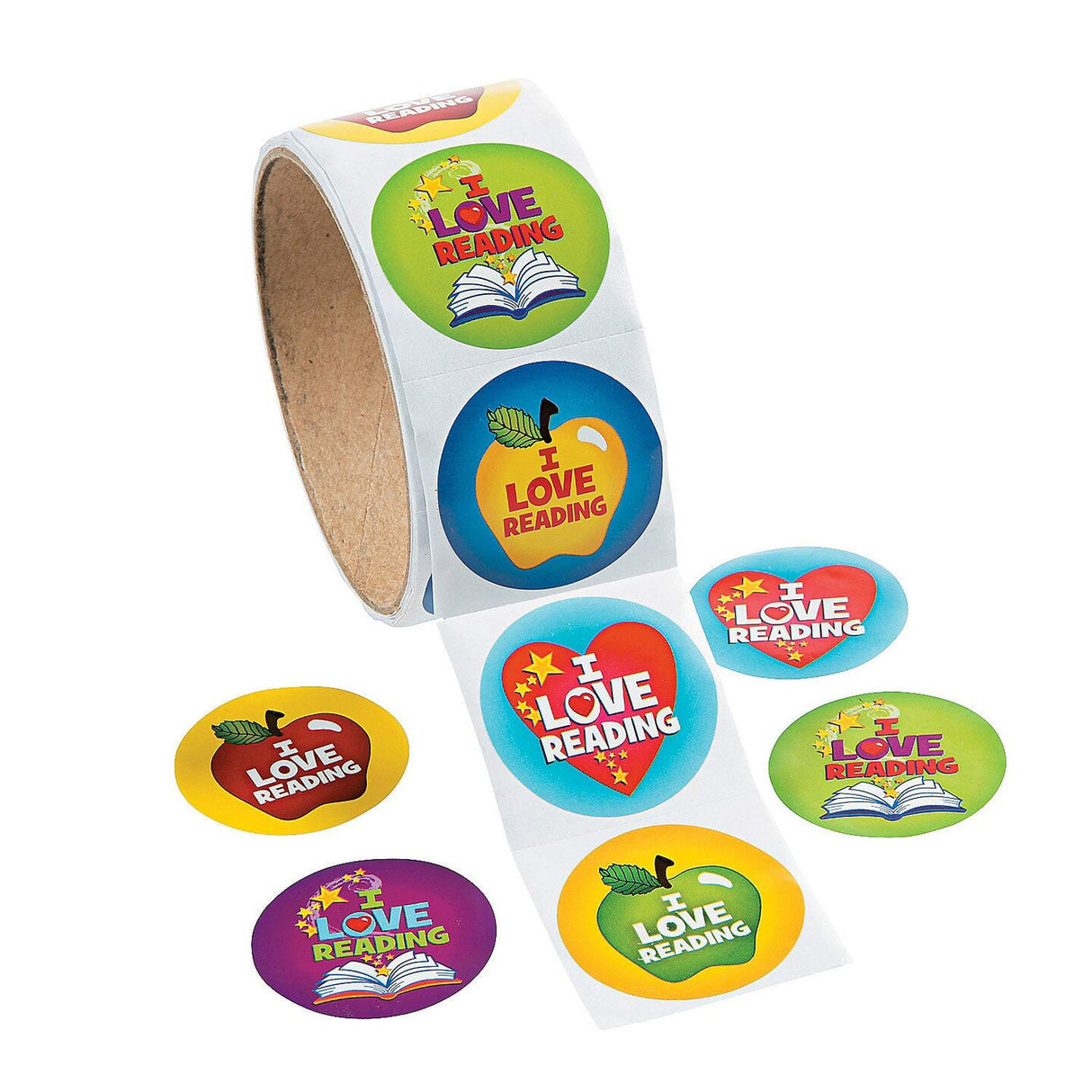 1 1/2" Multicolor I Love Reading Paper Sticker Roll 100 Pc