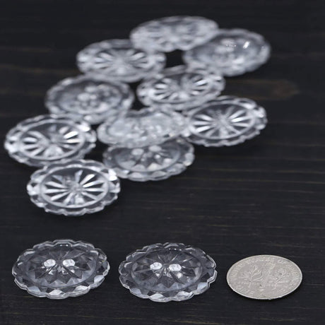 12 Pieces Clear Crystal Cut Buttons Large 15/16 Inch