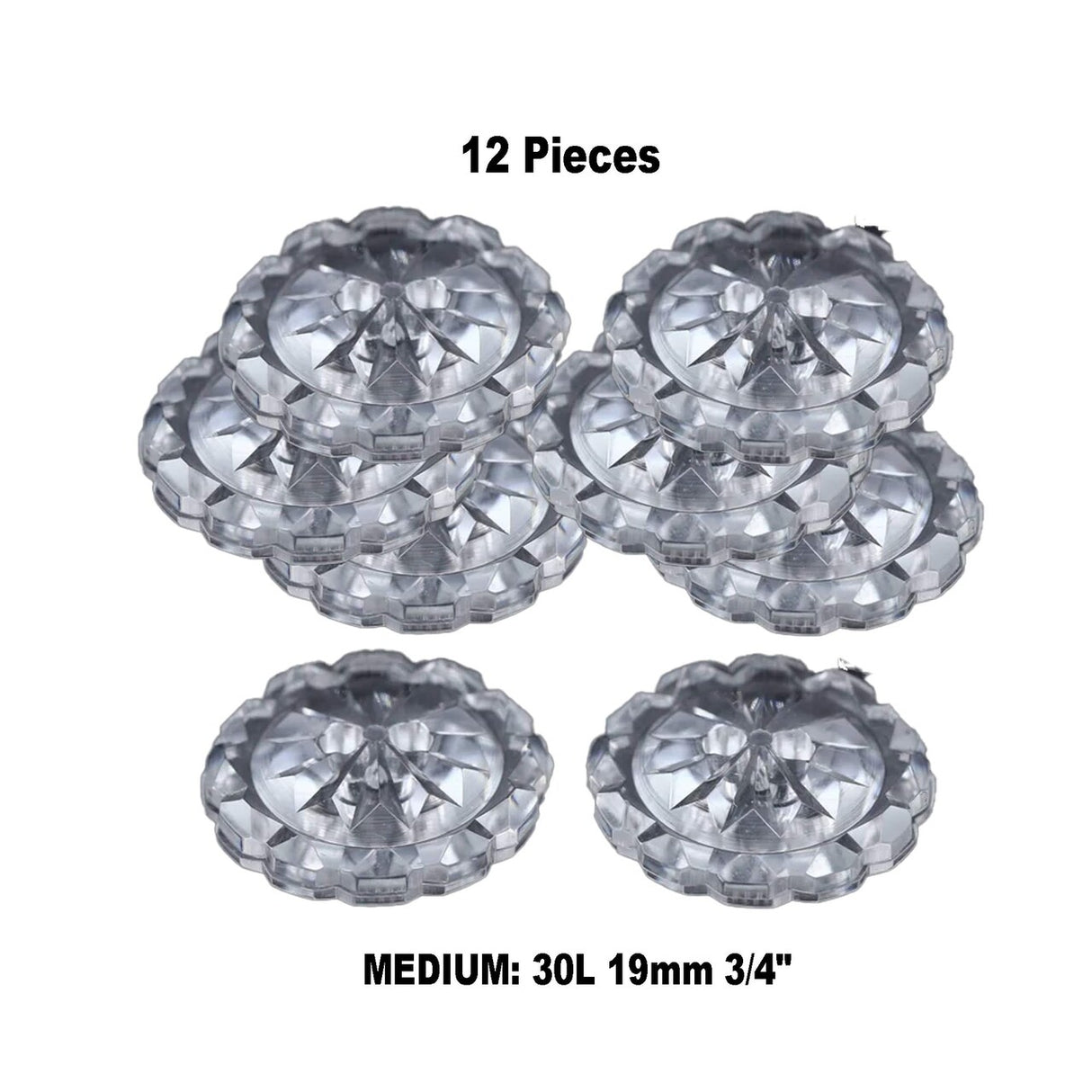 12 Pieces Clear Crystal Cut Buttons Medium 3/4 Inch