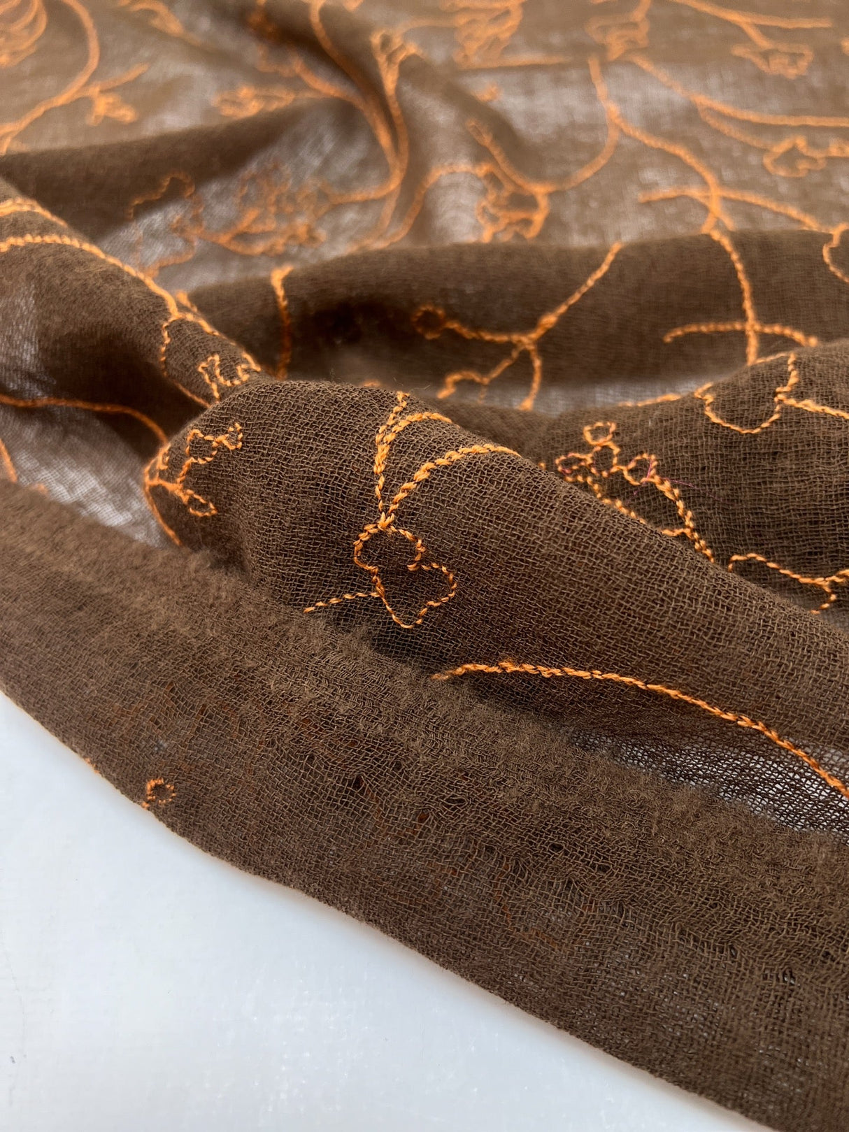 Wool Embroidered Fabric Brown