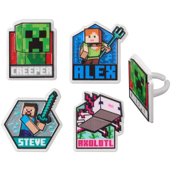 MINECRAFT Lush Finds Creeper, Alex, Steve and Axolot Cake Cupcake Rings - set of 12