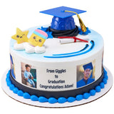 Graduation Blue Grad Cap with Tassels Layon Cake