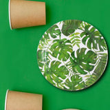 8 Count Palm Leaf Tropical Party Paper Dinner Plates 9 Inch for Luau or Summer Celebration
