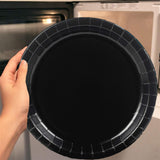 24 Count Black 7" Round Paper Dessert Plates for Birthday Party Wedding Shower Supplies