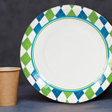 Blue and Green Checkered Golf Party Paper Plates 8 Count for Birthday or Sports Events
