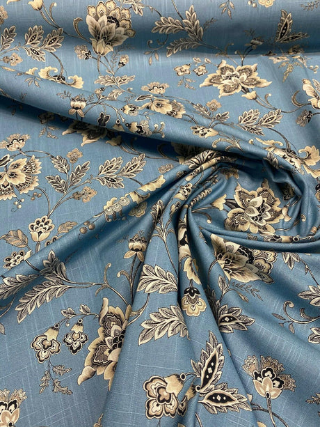 Blue Haven Floral Silverdale Hillside 100 Percent Cotton Fabric - Blue, Floral Vine Pattern, 54" Width (1 Yard)