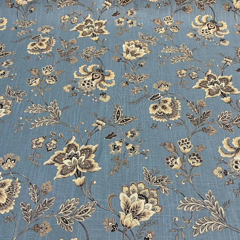 Blue Haven Floral Silverdale Hillside 100 Percent Cotton Fabric - Blue, Floral Vine Pattern, 54" Width (1 Yard)