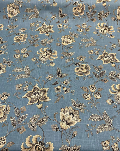 Blue Haven Floral Silverdale Hillside 100 Percent Cotton Fabric - Blue, Floral Vine Pattern, 54" Width (1 Yard)