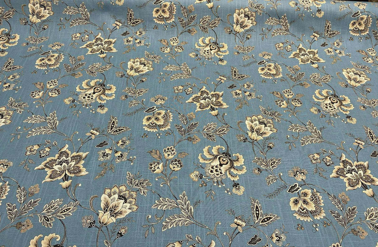 Blue Haven Floral Silverdale Hillside 100 Percent Cotton Fabric - Blue, Floral Vine Pattern, 54" Width (1 Yard)