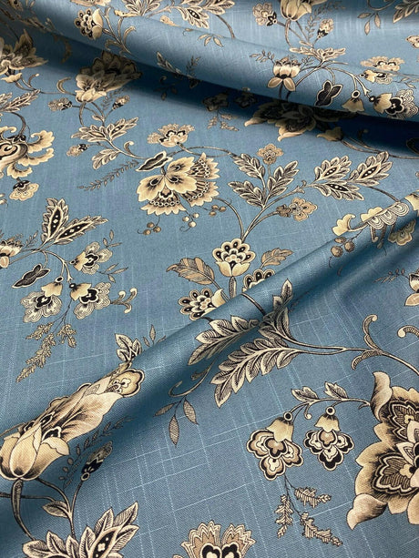 Blue Haven Floral Silverdale Hillside 100 Percent Cotton Fabric - Blue, Floral Vine Pattern, 54" Width (1 Yard)